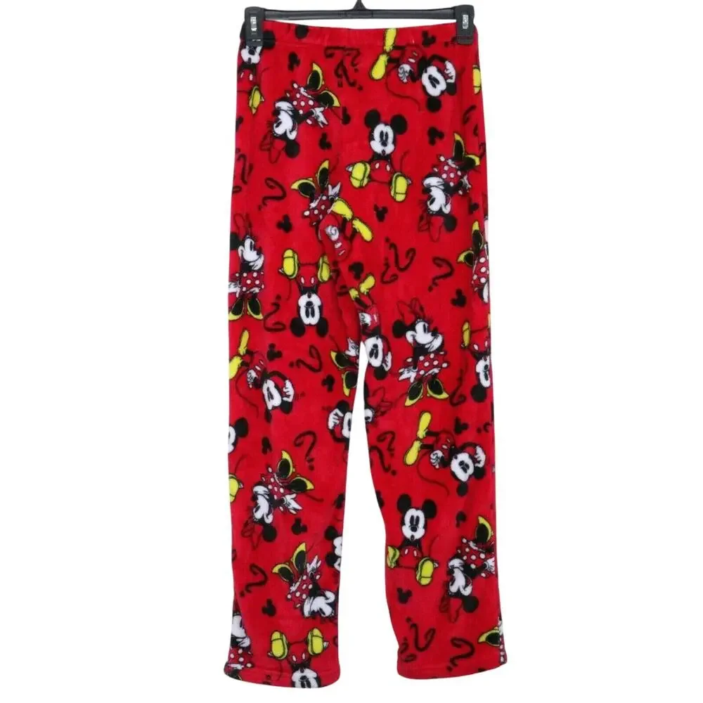 Disney Pajama Bottoms Womens Small Red Black Mickey Mouse Soft Pants Fleece - Picture 2 of 6